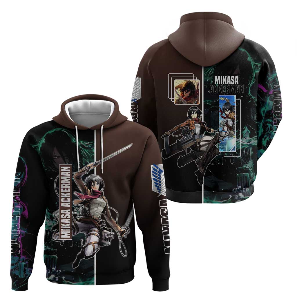 Mikasa Ackerman from Attack on Titan Hoodie with Sword and Action Pose Design - The Mazicc
