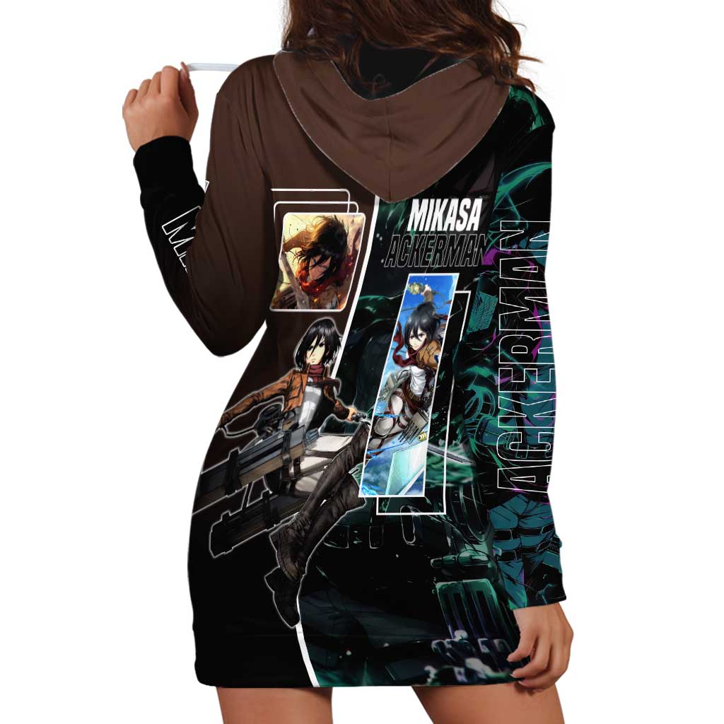 Mikasa Ackerman from Attack on Titan Hoodie Dress with Sword and Action Pose Design - The Mazicc