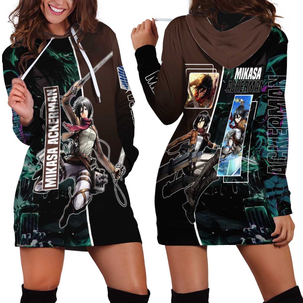 Mikasa Ackerman from Attack on Titan Hoodie Dress with Sword and Action Pose Design - The Mazicc