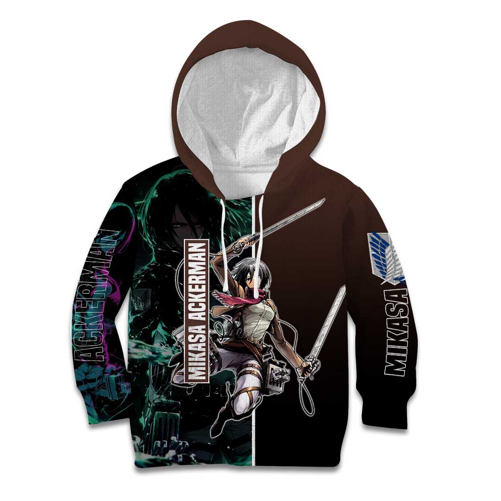 Mikasa Ackerman from Attack on Titan Kid Hoodie with Sword and Action Pose Design - The Mazicc