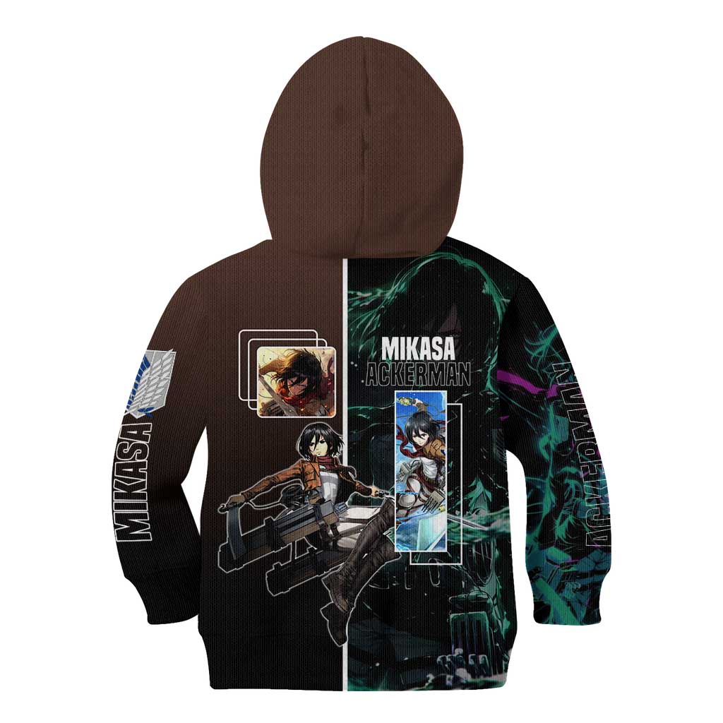 Mikasa Ackerman from Attack on Titan Kid Hoodie with Sword and Action Pose Design - The Mazicc