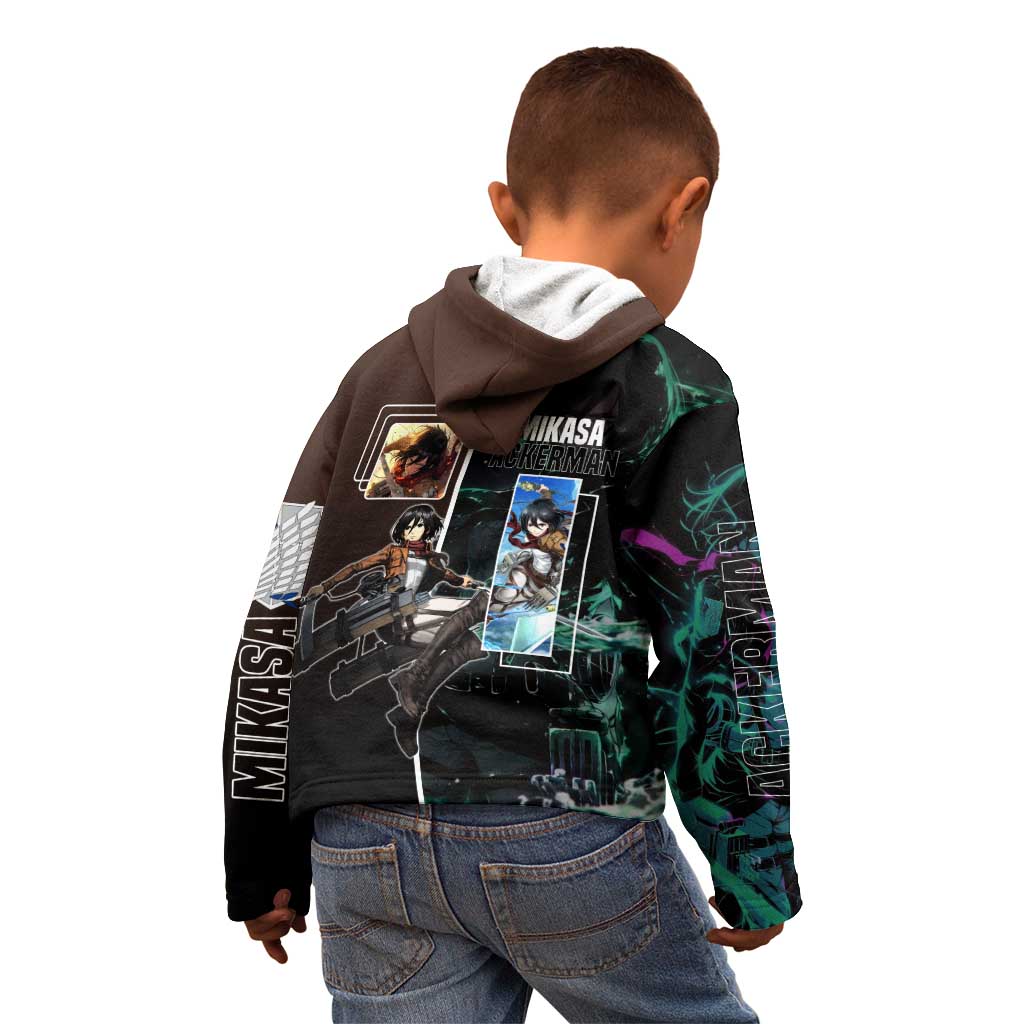 Mikasa Ackerman from Attack on Titan Kid Hoodie with Sword and Action Pose Design - The Mazicc