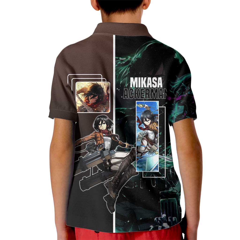 Mikasa Ackerman from Attack on Titan Kid Polo Shirt with Sword and Action Pose Design - The Mazicc