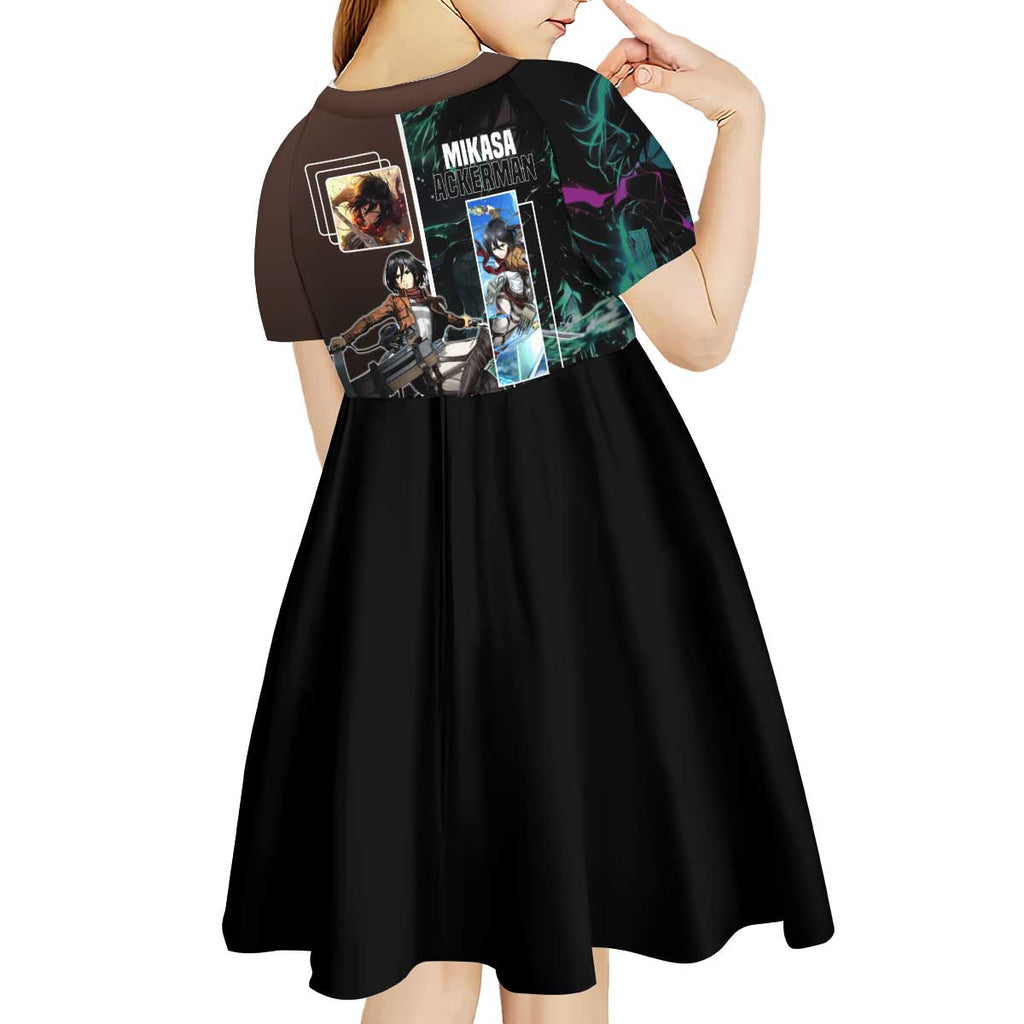 Mikasa Ackerman from Attack on Titan Kid Short Sleeve Dress with Sword and Action Pose Design - The Mazicc