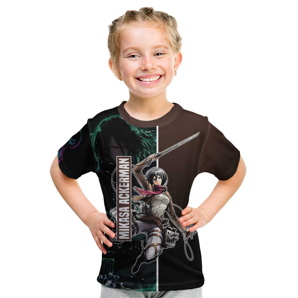 Mikasa Ackerman from Attack on Titan Kid T Shirt with Sword and Action Pose Design - The Mazicc