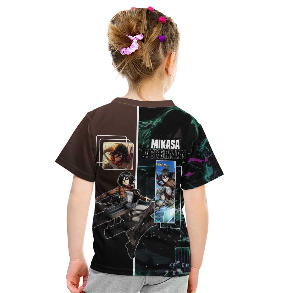 Mikasa Ackerman from Attack on Titan Kid T Shirt with Sword and Action Pose Design - The Mazicc