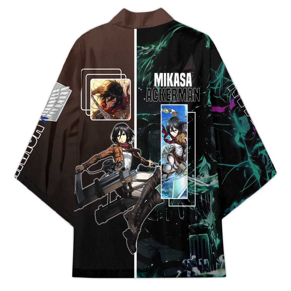 Mikasa Ackerman from Attack on Titan Kimono with Sword and Action Pose Design - The Mazicc