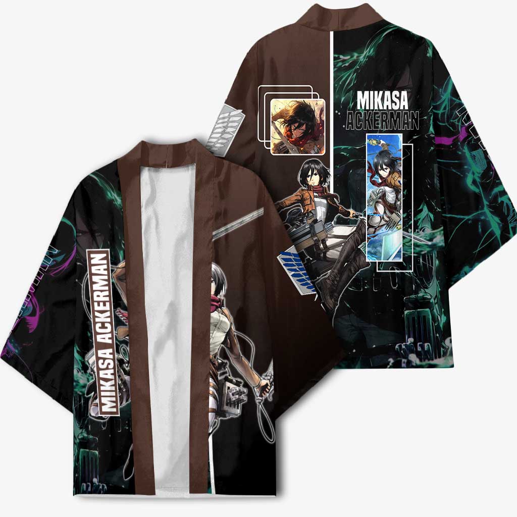 Mikasa Ackerman from Attack on Titan Kimono with Sword and Action Pose Design - The Mazicc