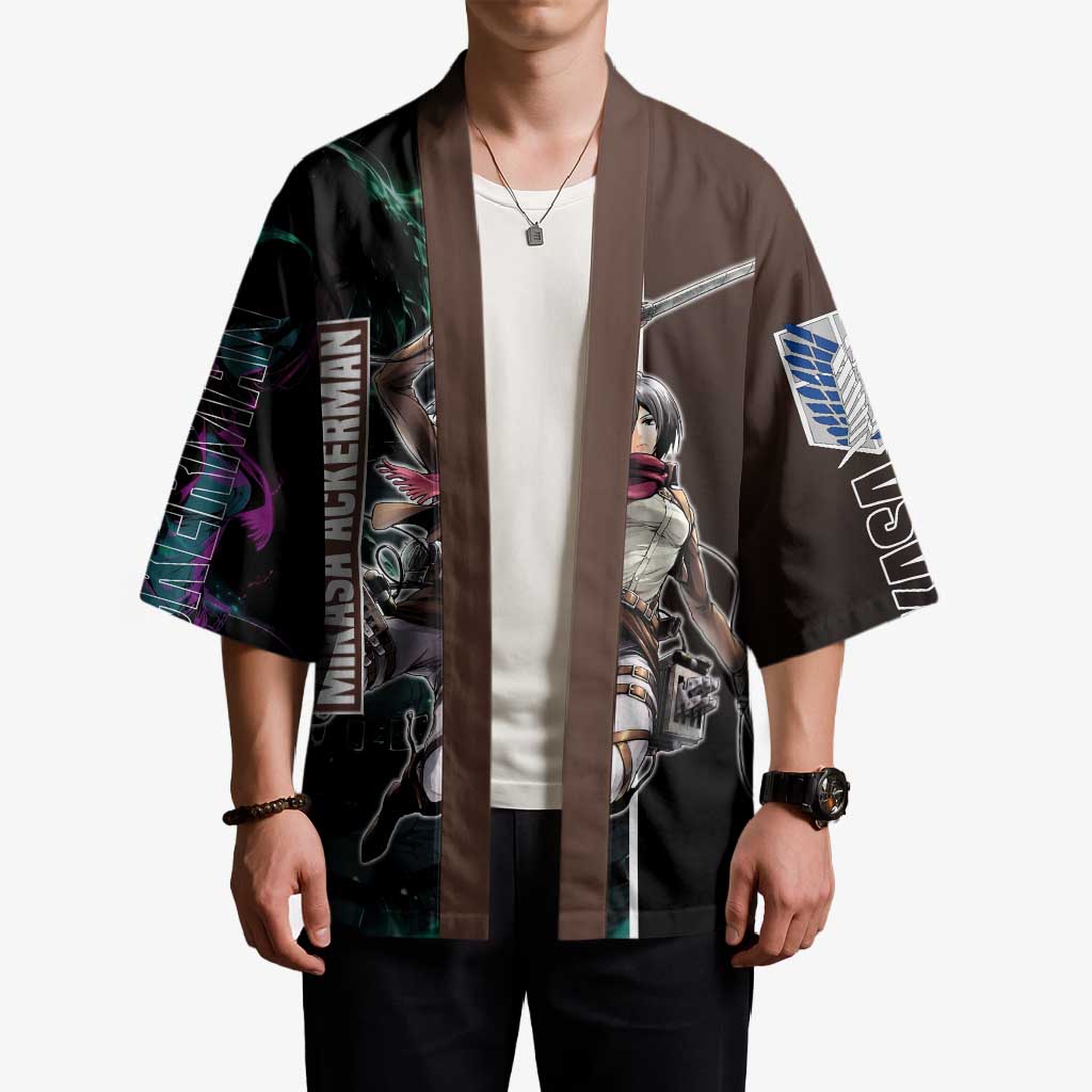 Mikasa Ackerman from Attack on Titan Kimono with Sword and Action Pose Design - The Mazicc