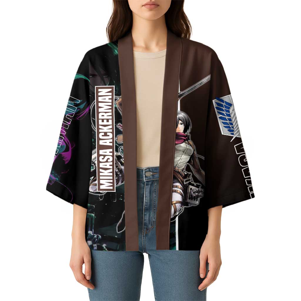Mikasa Ackerman from Attack on Titan Kimono with Sword and Action Pose Design - The Mazicc