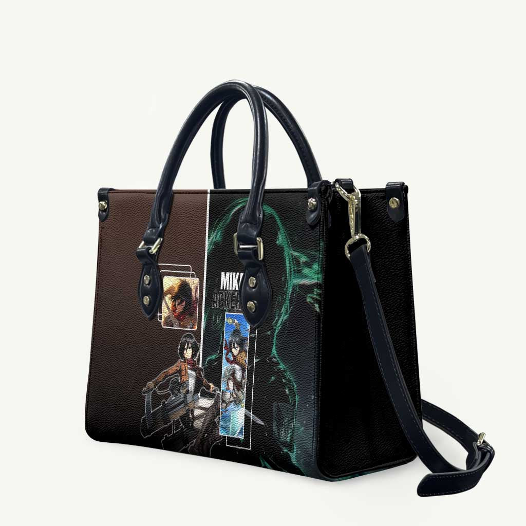 Mikasa Ackerman from Attack on Titan Leather Bag with Sword and Action Pose Design - The Mazicc