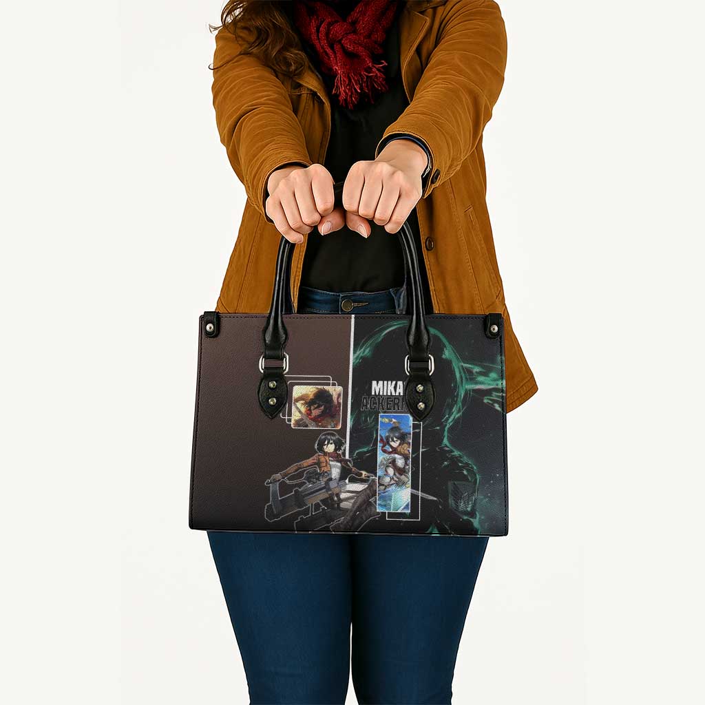 Mikasa Ackerman from Attack on Titan Leather Bag with Sword and Action Pose Design - The Mazicc