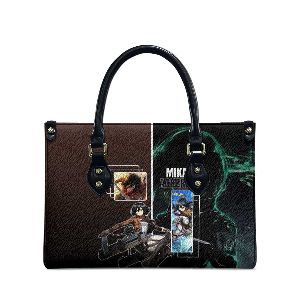 Mikasa Ackerman from Attack on Titan Leather Bag with Sword and Action Pose Design - The Mazicc