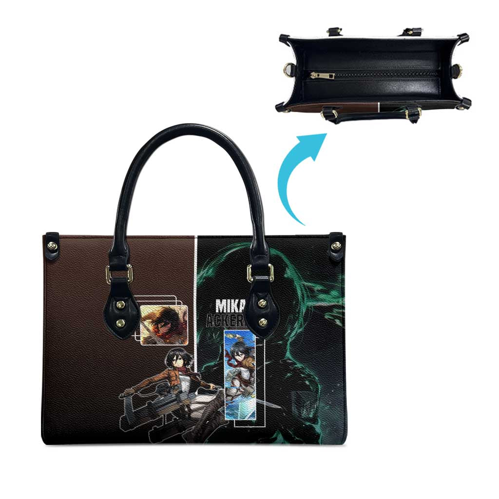 Mikasa Ackerman from Attack on Titan Leather Bag with Sword and Action Pose Design - The Mazicc