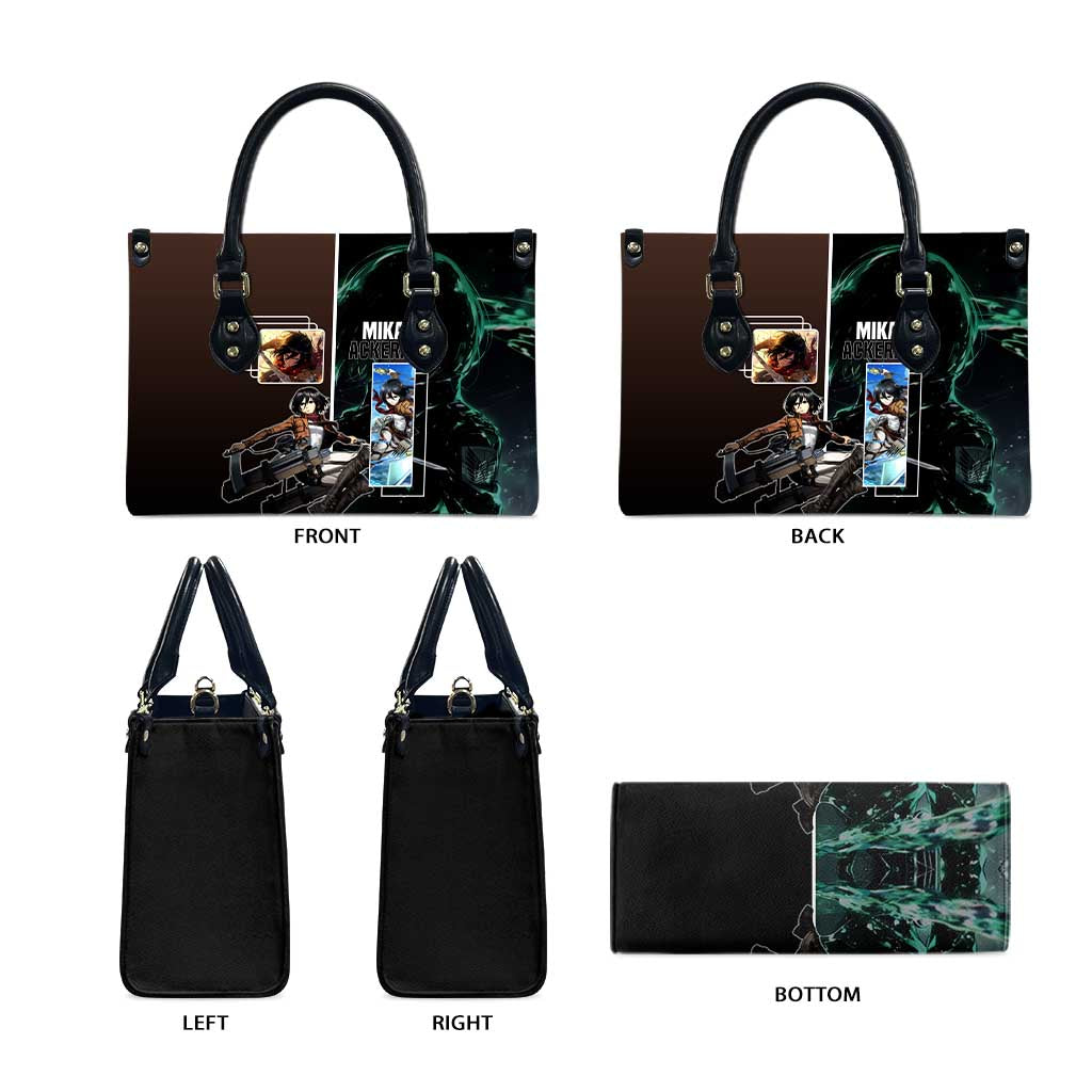 Mikasa Ackerman from Attack on Titan Leather Bag with Sword and Action Pose Design - The Mazicc