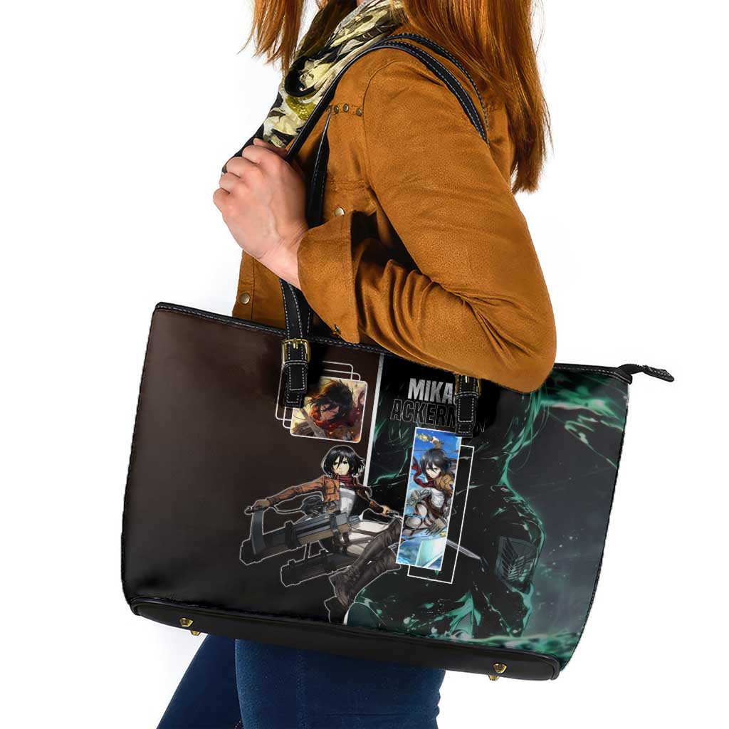 Mikasa Ackerman from Attack on Titan Leather Tote Bag with Sword and Action Pose Design - The Mazicc