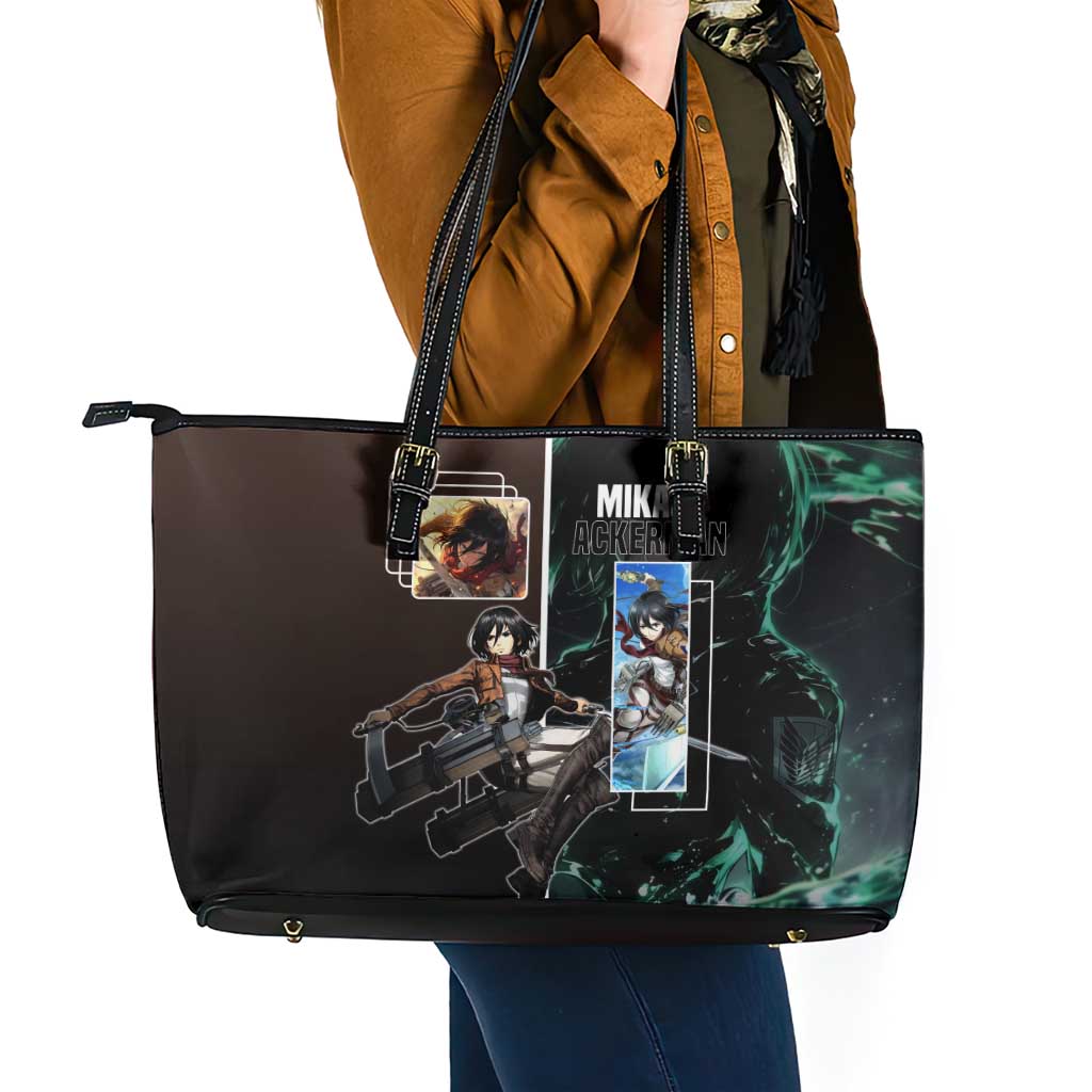 Mikasa Ackerman from Attack on Titan Leather Tote Bag with Sword and Action Pose Design - The Mazicc