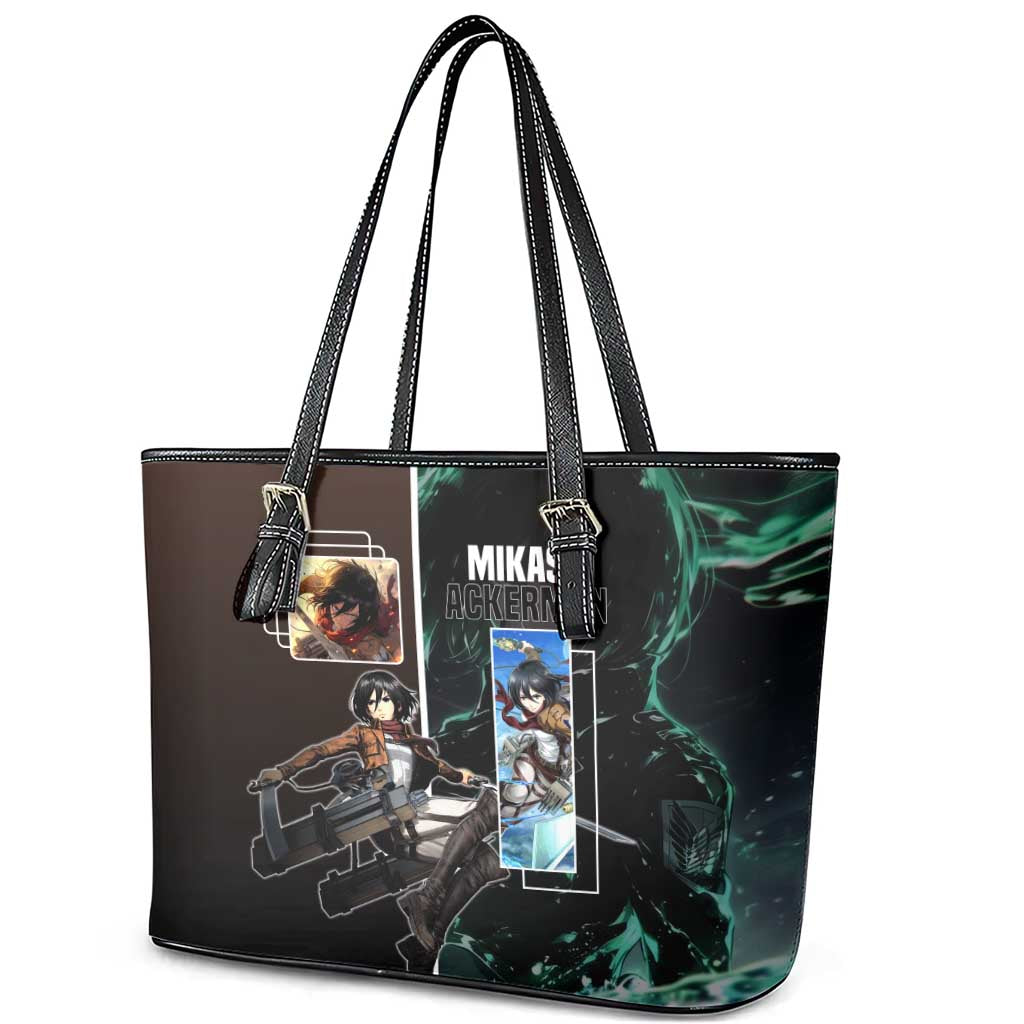 Mikasa Ackerman from Attack on Titan Leather Tote Bag with Sword and Action Pose Design - The Mazicc