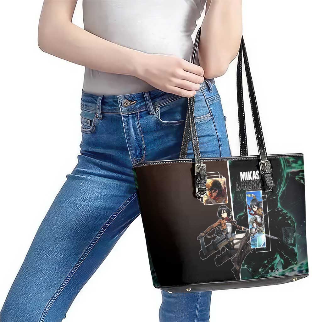 Mikasa Ackerman from Attack on Titan Leather Tote Bag with Sword and Action Pose Design - The Mazicc