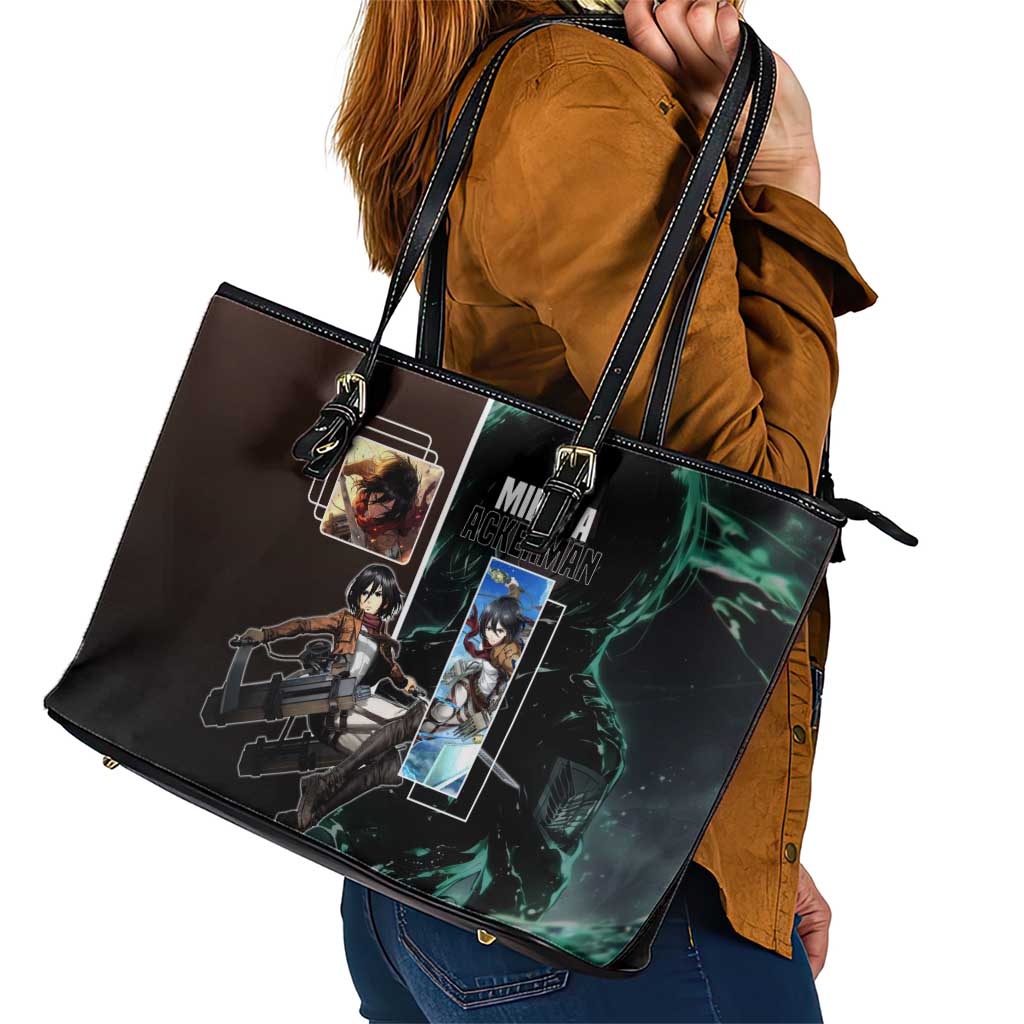 Mikasa Ackerman from Attack on Titan Leather Tote Bag with Sword and Action Pose Design - The Mazicc