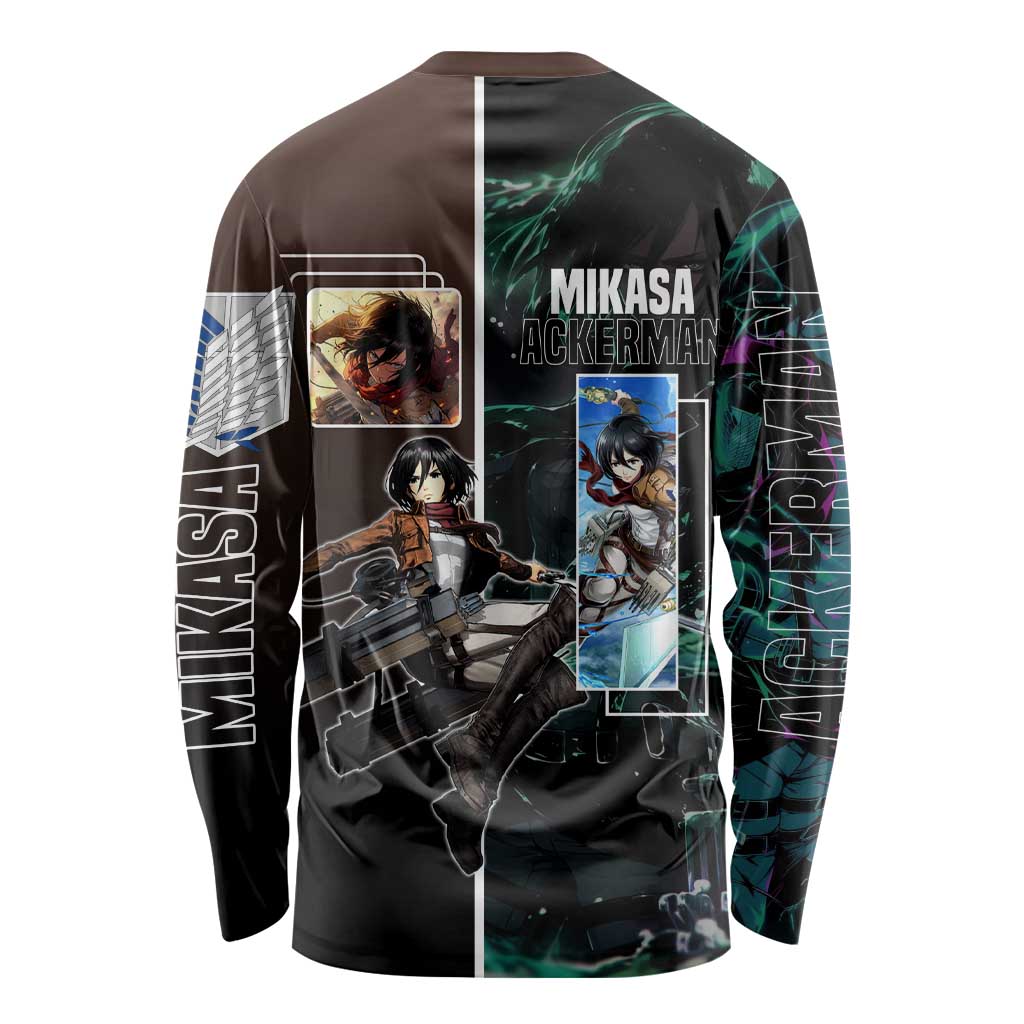 Mikasa Ackerman from Attack on Titan Long Sleeve Shirt with Sword and Action Pose Design - The Mazicc