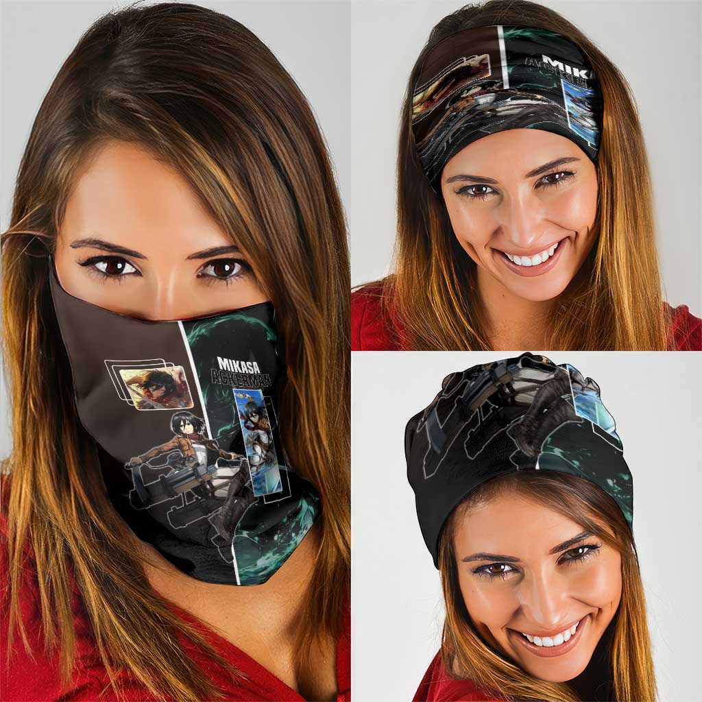 Mikasa Ackerman from Attack on Titan Neck Gaiter with Sword and Action Pose Design - The Mazicc