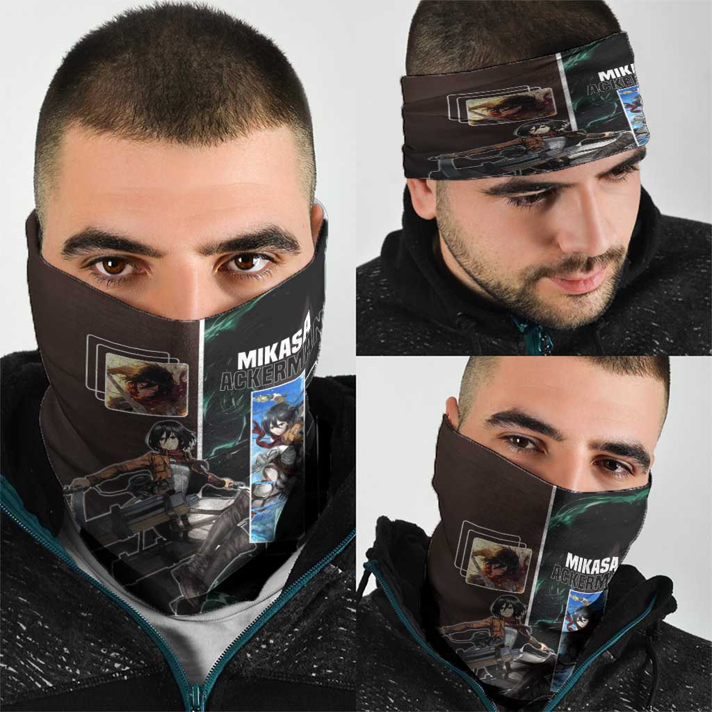 Mikasa Ackerman from Attack on Titan Neck Gaiter with Sword and Action Pose Design - The Mazicc