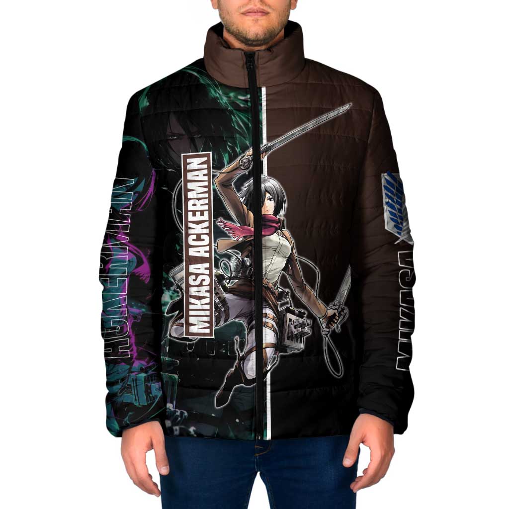 Mikasa Ackerman from Attack on Titan Padded Jacket with Sword and Action Pose Design - The Mazicc