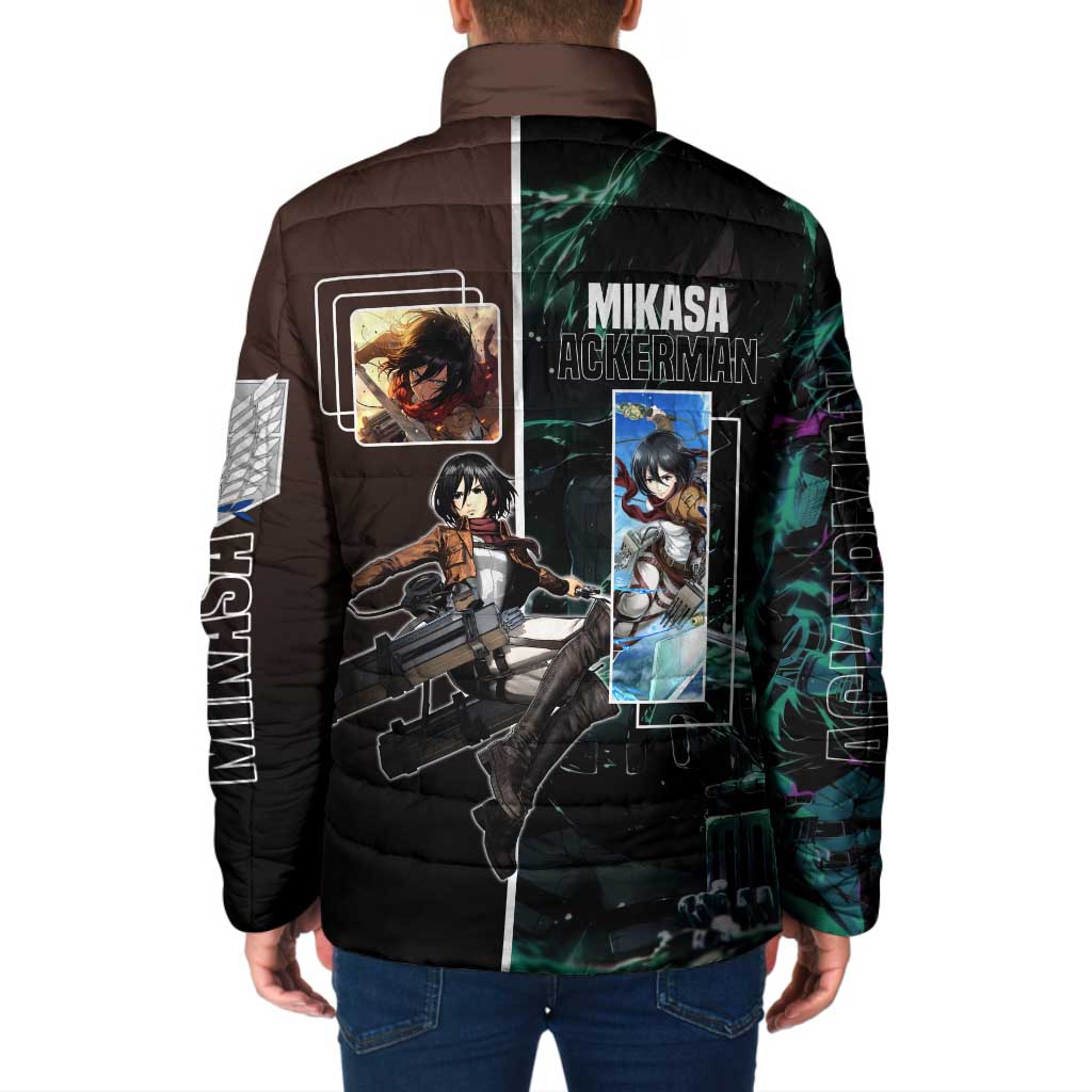 Mikasa Ackerman from Attack on Titan Padded Jacket with Sword and Action Pose Design - The Mazicc