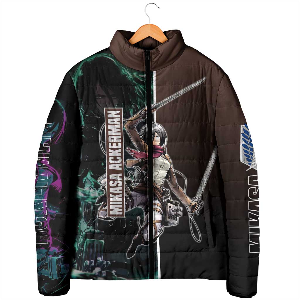 Mikasa Ackerman from Attack on Titan Padded Jacket with Sword and Action Pose Design - The Mazicc