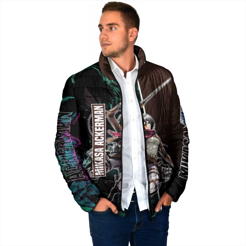 Mikasa Ackerman from Attack on Titan Padded Jacket with Sword and Action Pose Design - The Mazicc
