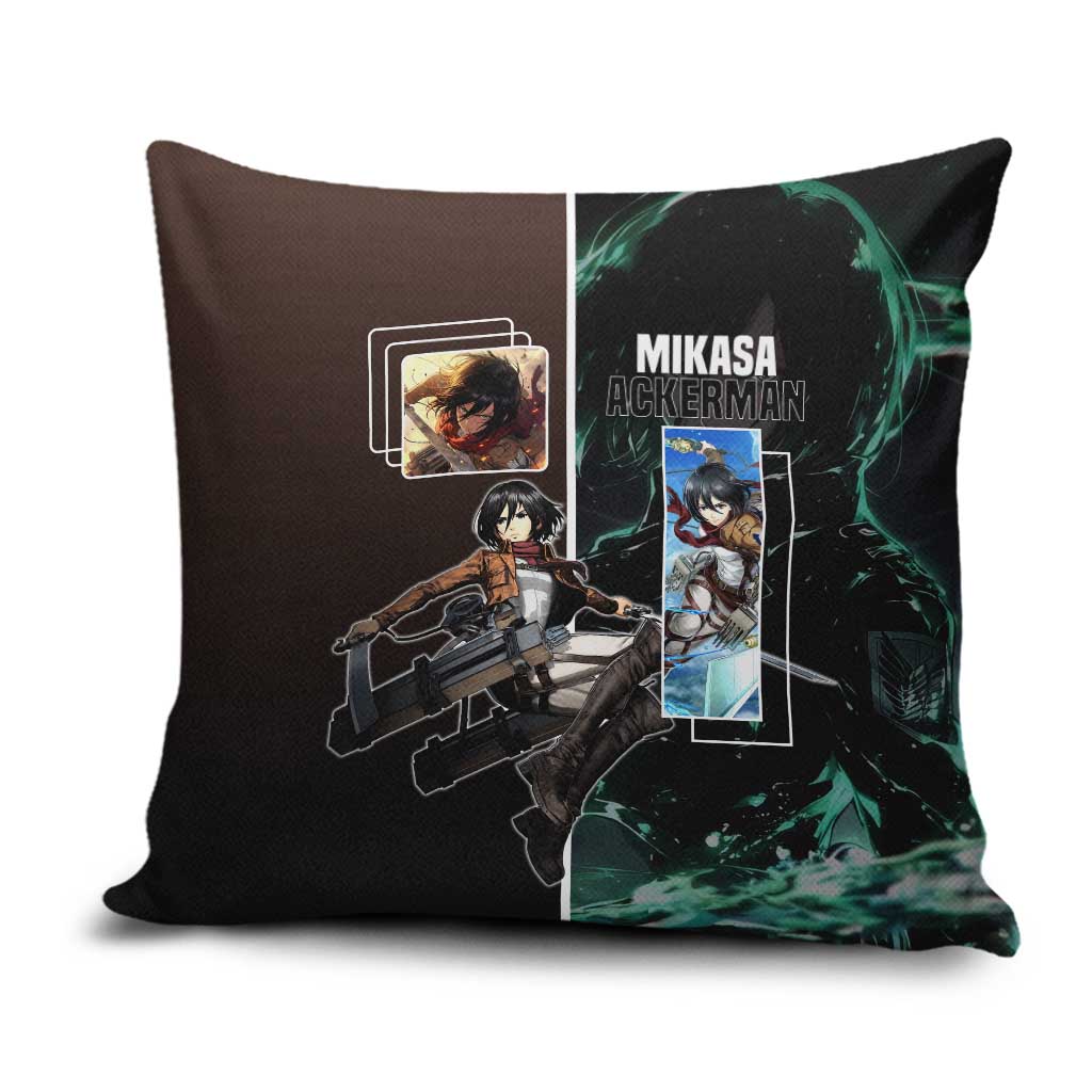 Mikasa Ackerman from Attack on Titan Pillow Cover with Sword and Action Pose Design - The Mazicc