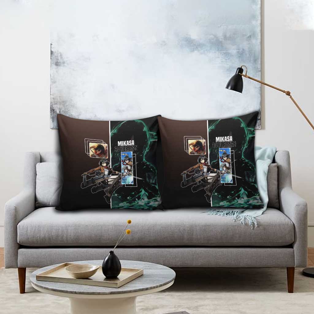 Mikasa Ackerman from Attack on Titan Pillow Cover with Sword and Action Pose Design - The Mazicc