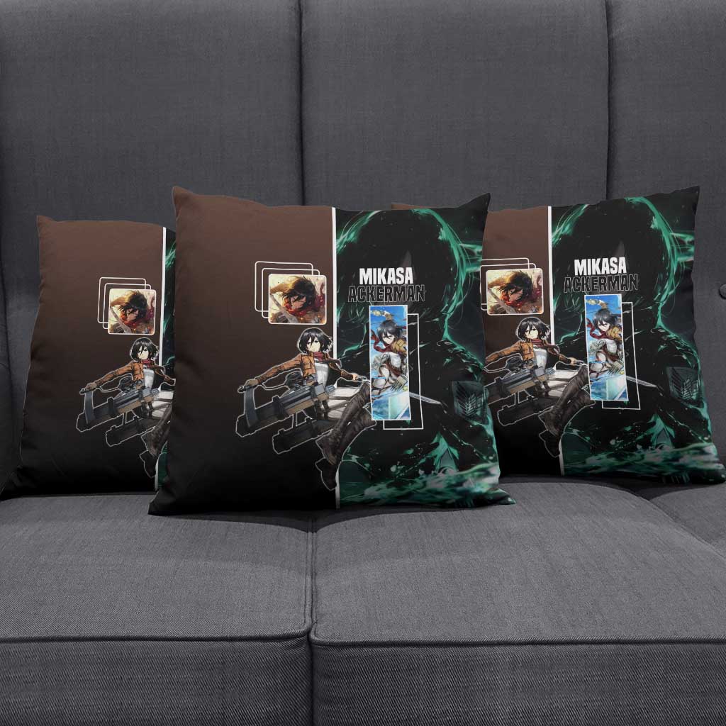 Mikasa Ackerman from Attack on Titan Pillow Cover with Sword and Action Pose Design - The Mazicc
