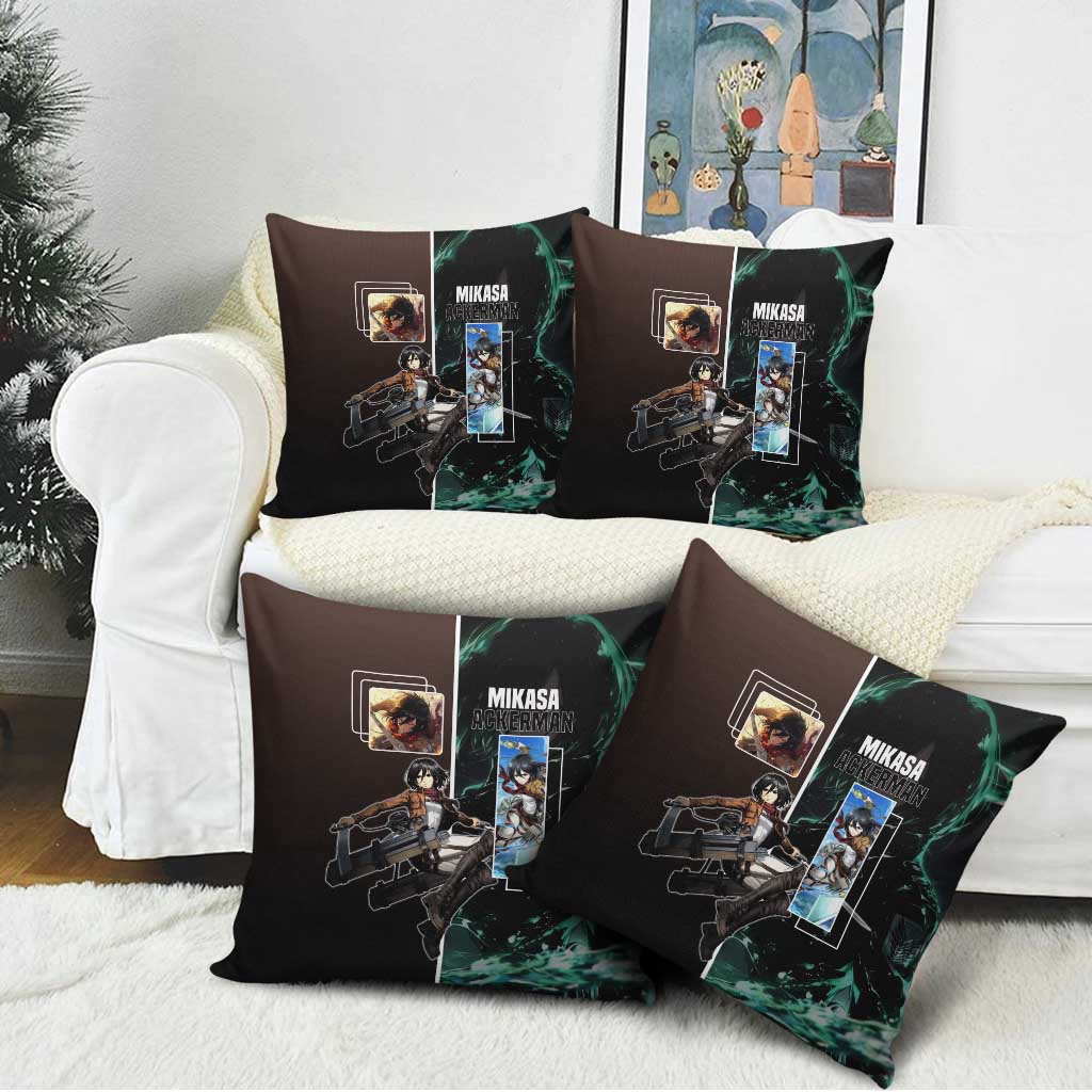 Mikasa Ackerman from Attack on Titan Pillow Cover with Sword and Action Pose Design - The Mazicc
