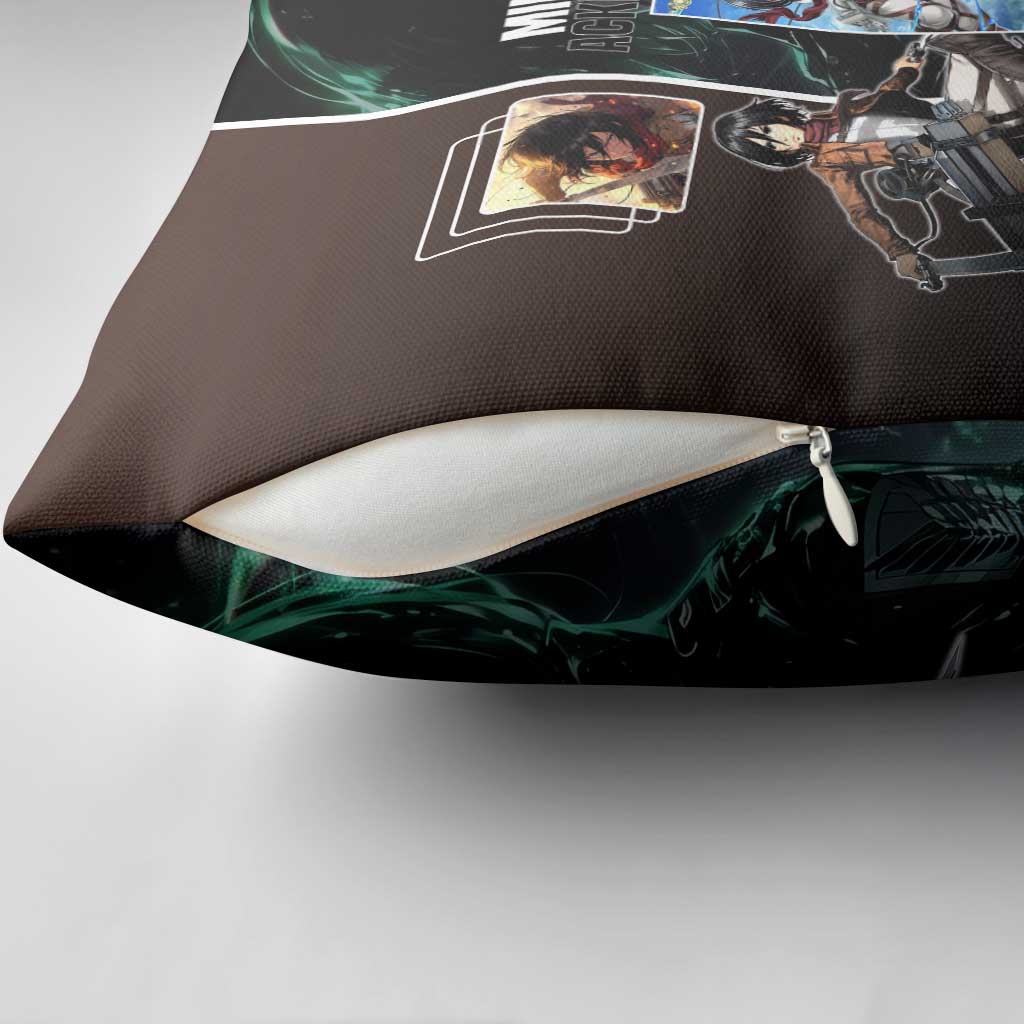 Mikasa Ackerman from Attack on Titan Pillow Cover with Sword and Action Pose Design - The Mazicc