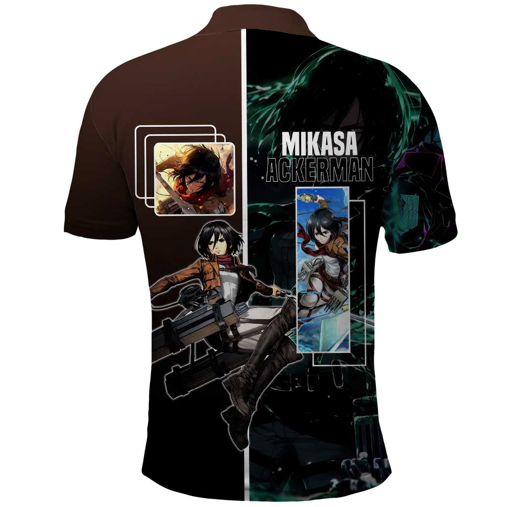 Mikasa Ackerman from Attack on Titan Polo Shirt with Sword and Action Pose Design - The Mazicc