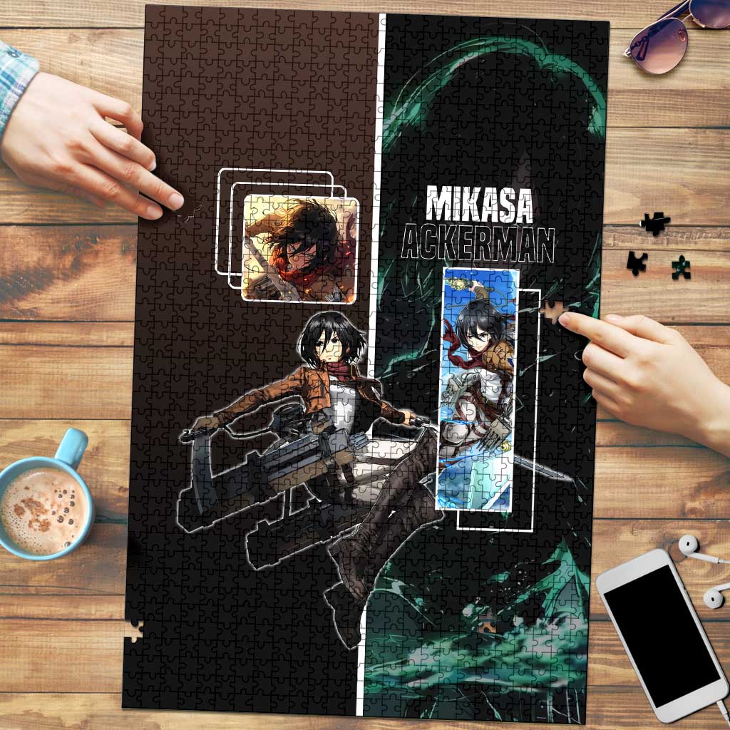 Mikasa Ackerman from Attack on Titan Puzzle with Sword and Action Pose Design - The Mazicc