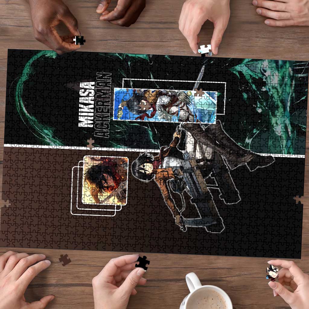 Mikasa Ackerman from Attack on Titan Puzzle with Sword and Action Pose Design - The Mazicc
