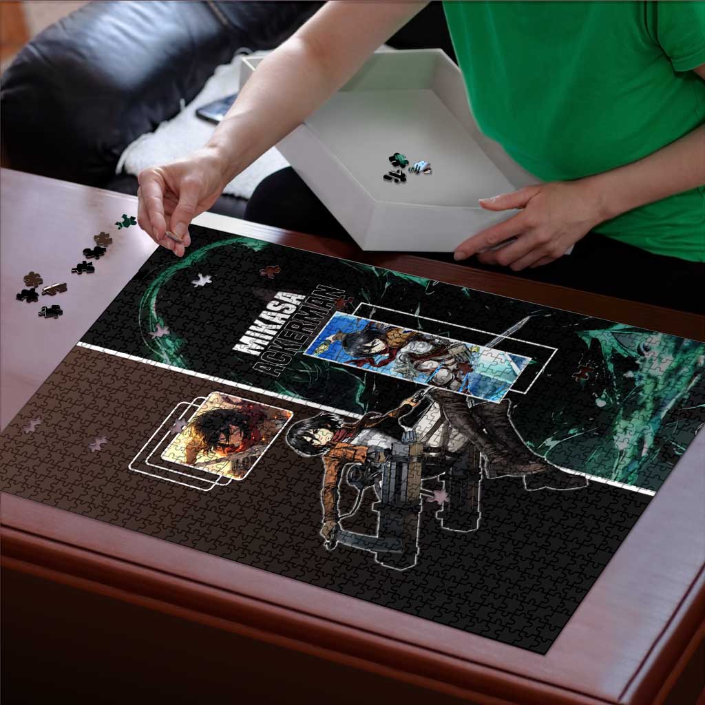 Mikasa Ackerman from Attack on Titan Puzzle with Sword and Action Pose Design - The Mazicc