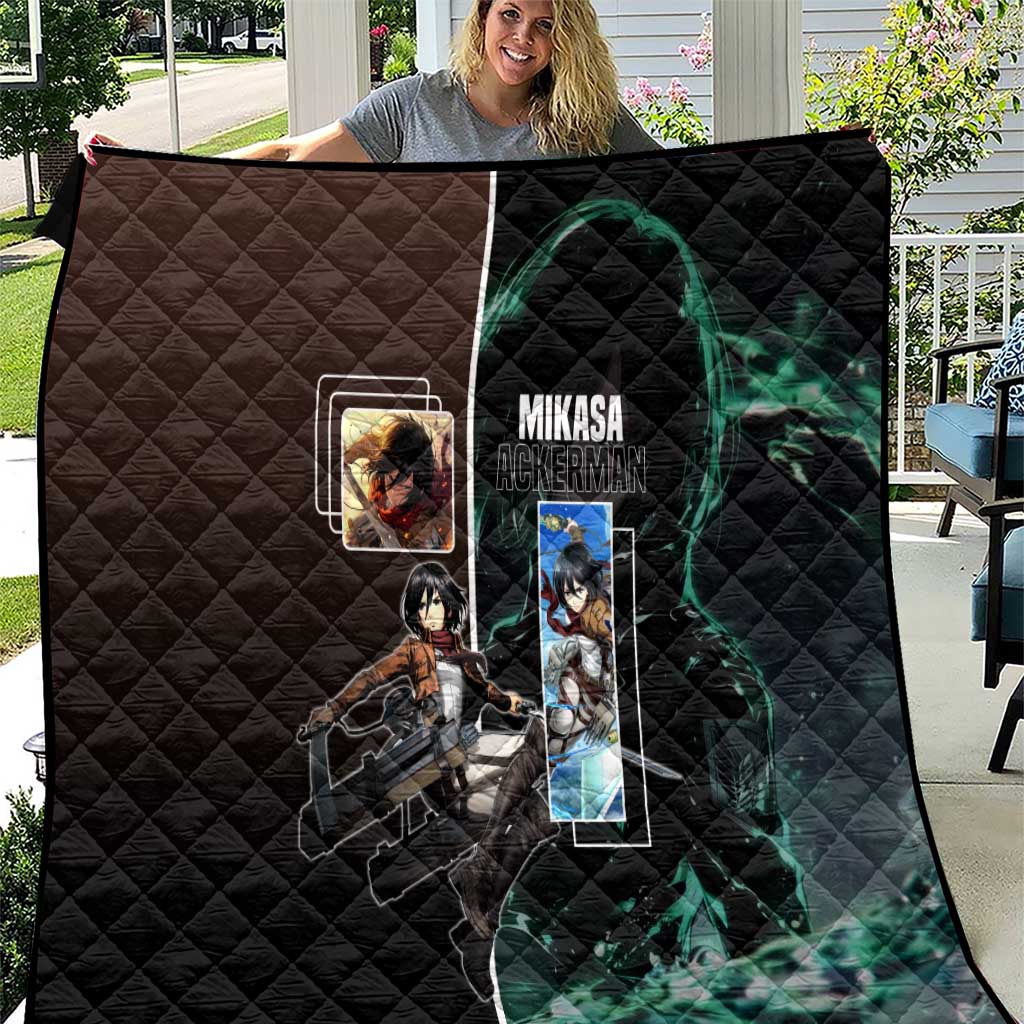 Mikasa Ackerman from Attack on Titan Quilt with Sword and Action Pose Design - The Mazicc