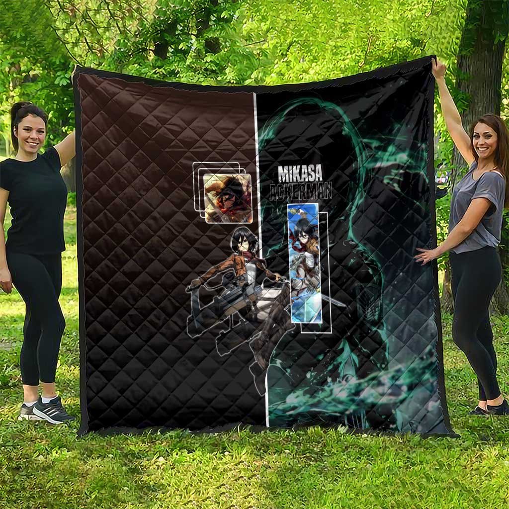 Mikasa Ackerman from Attack on Titan Quilt with Sword and Action Pose Design - The Mazicc