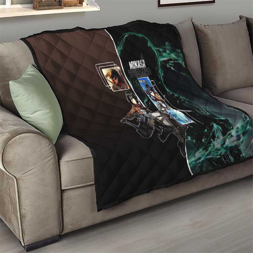 Mikasa Ackerman from Attack on Titan Quilt with Sword and Action Pose Design - The Mazicc