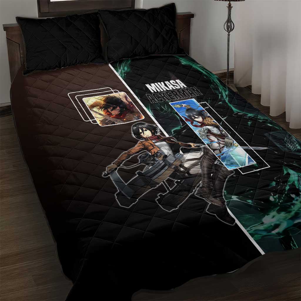 Mikasa Ackerman from Attack on Titan Quilt Bed Set with Sword and Action Pose Design - The Mazicc