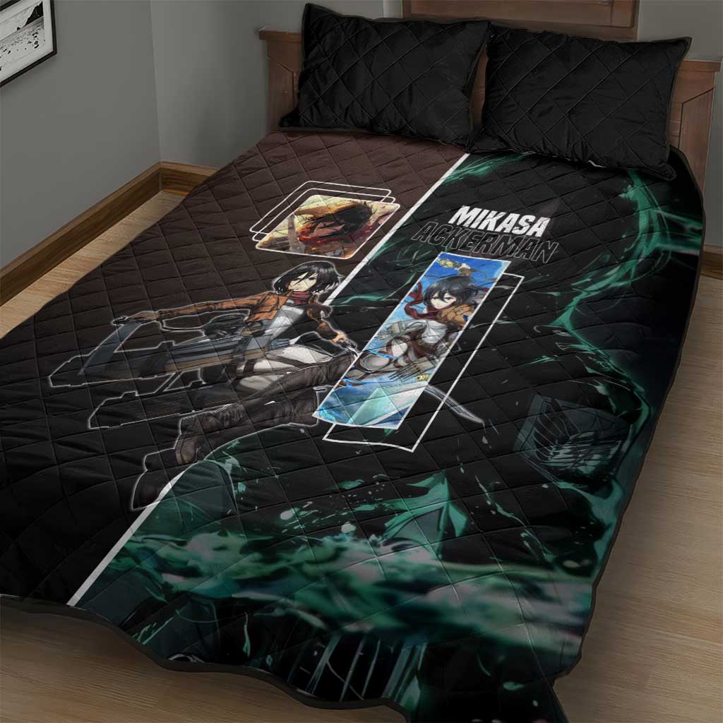 Mikasa Ackerman from Attack on Titan Quilt Bed Set with Sword and Action Pose Design - The Mazicc