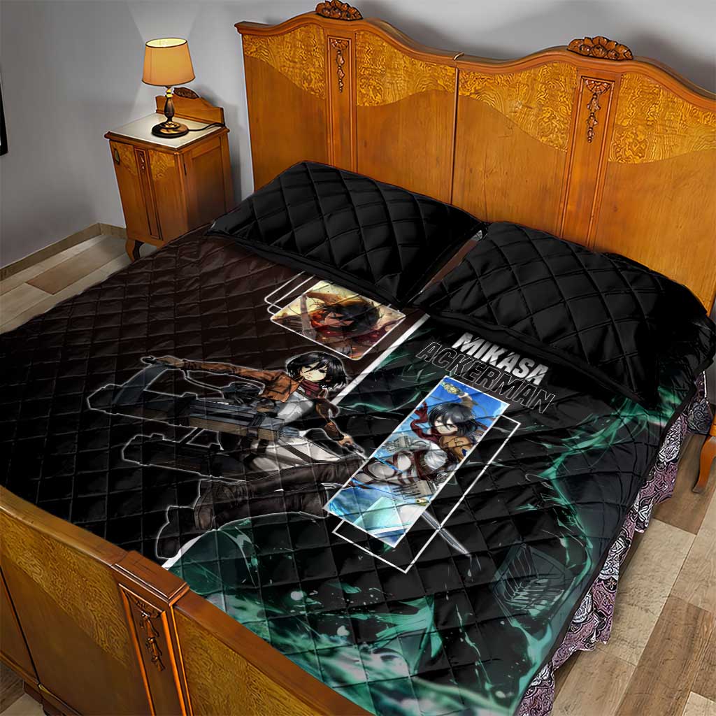 Mikasa Ackerman from Attack on Titan Quilt Bed Set with Sword and Action Pose Design - The Mazicc
