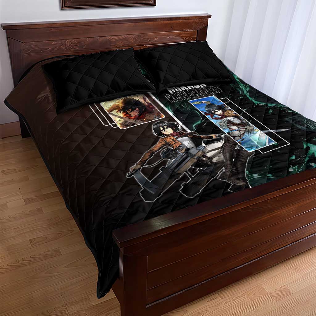 Mikasa Ackerman from Attack on Titan Quilt Bed Set with Sword and Action Pose Design - The Mazicc