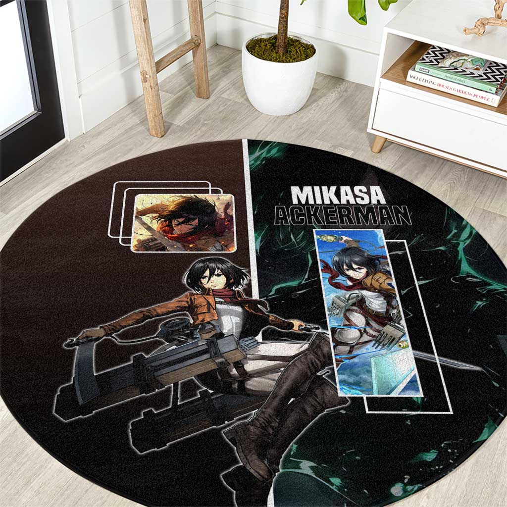 Mikasa Ackerman from Attack on Titan Round Carpet with Sword and Action Pose Design - The Mazicc
