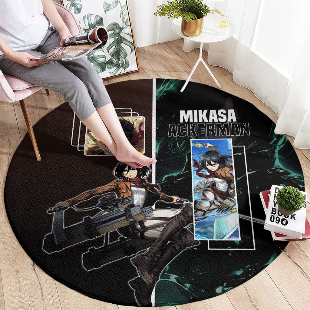 Mikasa Ackerman from Attack on Titan Round Carpet with Sword and Action Pose Design - The Mazicc