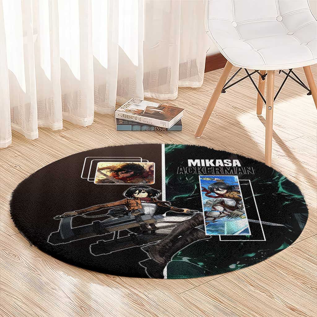 Mikasa Ackerman from Attack on Titan Round Carpet with Sword and Action Pose Design - The Mazicc
